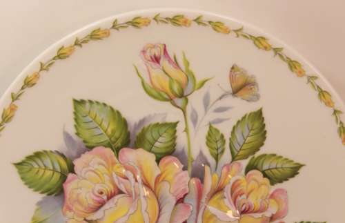 Vintage Crown Staffordshire Plaque First Edition `Peace Rose` JA Bailey Fine Bone China Plate.