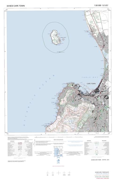 1:50 000 Topographical Map of Cape Town 3318CD Poster Print