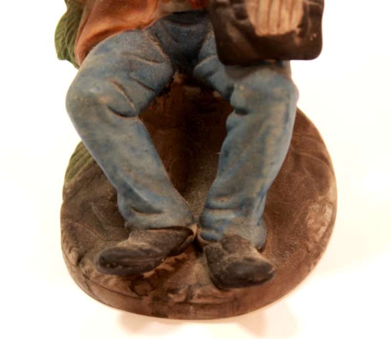 Vintage Porcelain Figurine of Old Man with Tobacco Pouch and Pipe