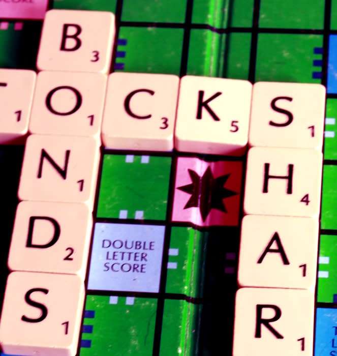 `Scrabble Board Words: Bonds, Stocks Shares` Original Digital Download Stock Photo