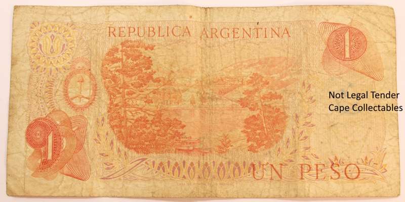 Argentina 1 Peso `Belgrano` 1970 Bank Note -With `Ley`- (Fine) Circulated