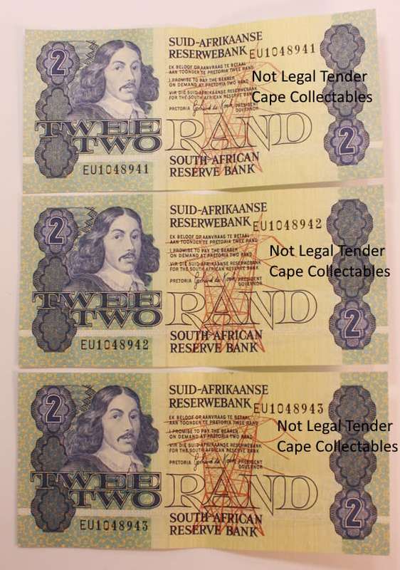3 x South Africa 2 Rand Bank Note 1984 de Kock Circulated (Three Sequential) EF