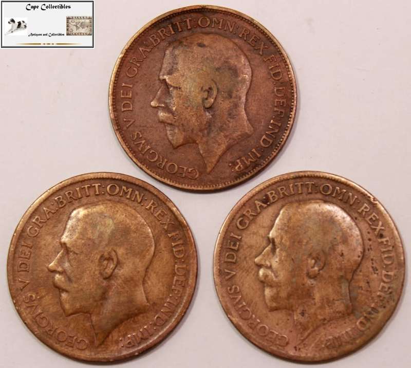 United Kingdom 1 Penny 1x 1918 and 2x 1920 (Three Coins) Circulated