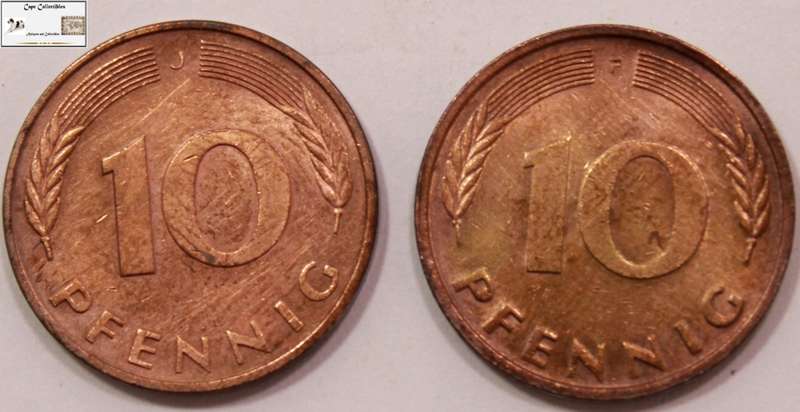 Germany  10 Pfennig 2 x 1980 (Two Coins) Circulated