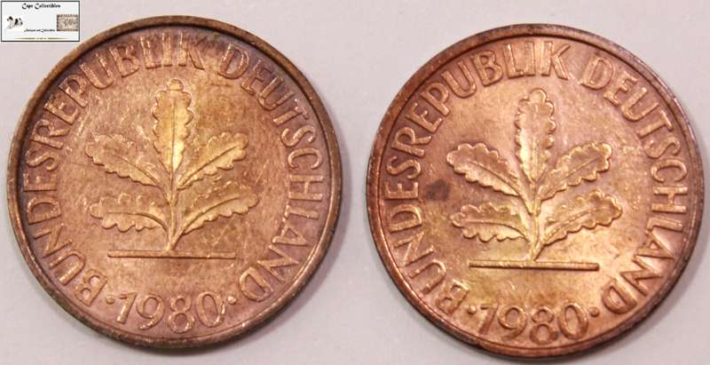 Germany  10 Pfennig 2 x 1980 (Two Coins) Circulated