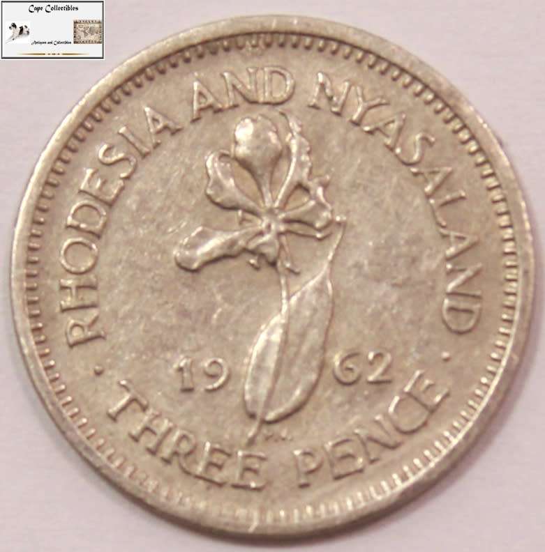 Rhodesia and Nyasaland 3d Three Pence (Tickey) 1962 VF20 Circulated