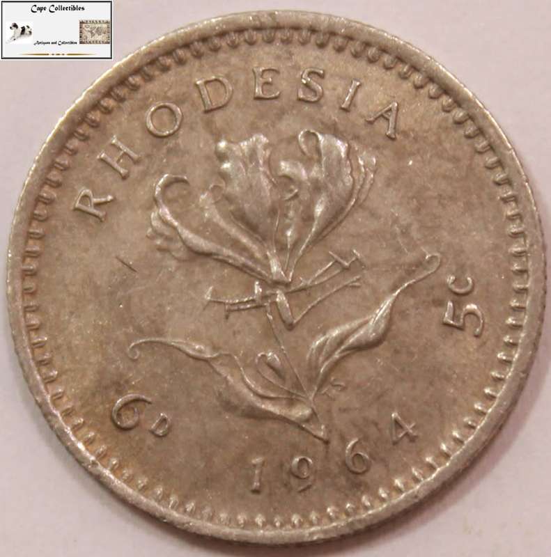 Rhodesia 5 Cent -6d- Sixpence 1964 Coin Circulated