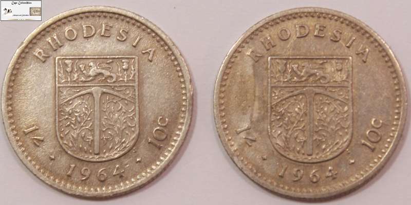 Rhodesia 1 Shilling 10 Cent 2 x 1964 Coins (Two Coins) Circulated
