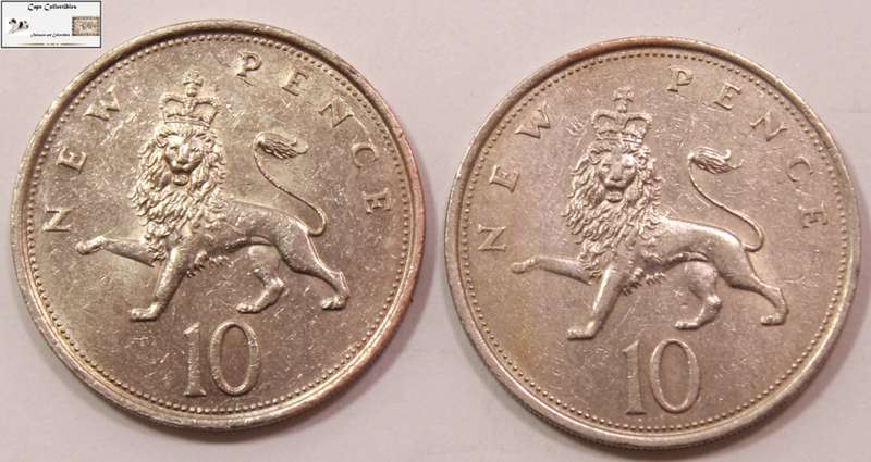 United Kingdom 10 New Pence 1970 and 1979 Coins (Two Coins) Circulated