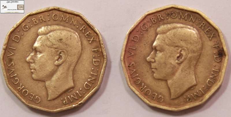 United Kingdom 3 Pence 1942 and 1945 Coins (Two Coins) Circulated