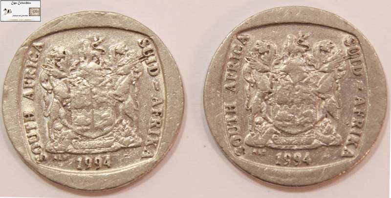 2 x South Africa 5 Rand Coins 1994 (Two Coins) Circulated