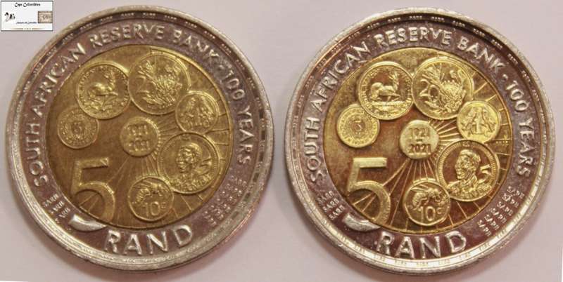 2 x South Africa 5 Rand Coin 2021 South African Reserve Bank 100 Years (Two Coins) Circulated