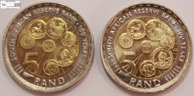 2 x South Africa 5 Rand Coin 2021 South African Reserve Bank 100 Years (Two Coins) Circulated