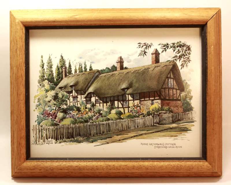 Anne Hathaway`s Cottage, Stratford Upon Avon, Small Framed Print of Painting by Kenneth A Bromley