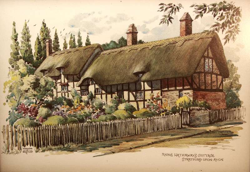 Anne Hathaway`s Cottage, Stratford Upon Avon, Small Framed Print of Painting by Kenneth A Bromley