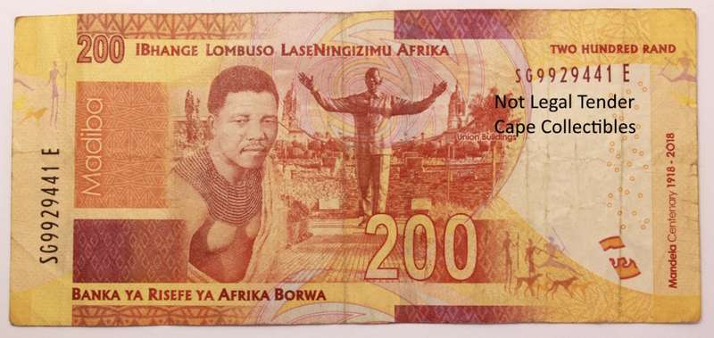 South Africa 200 Rand Nelson Mandela `Madiba`Centenary 1918-2018 SG Circulated Bank Note (Fine.)