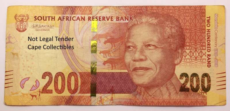 South Africa 200 Rand Nelson Mandela Centenary 1918-2018 SJ Circulated Bank Note (Fine.)