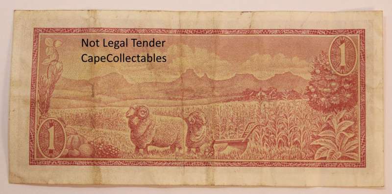 South Africa 1 Rand Bank Note JVR Watermark de Jongh 1975 Circulated Fine