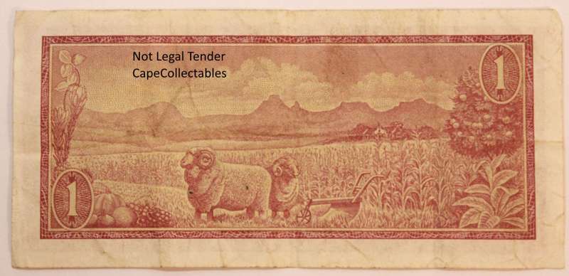 South Africa 1 Rand Bank Note JVR Watermark de Jongh 1975 Circulated Fine
