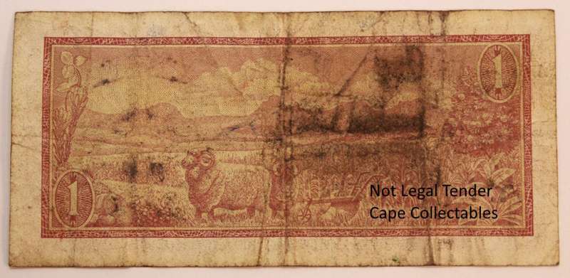 South Africa 1 Rand Bank Note Springbok Watermark de Jongh 1973  Circulated Fine