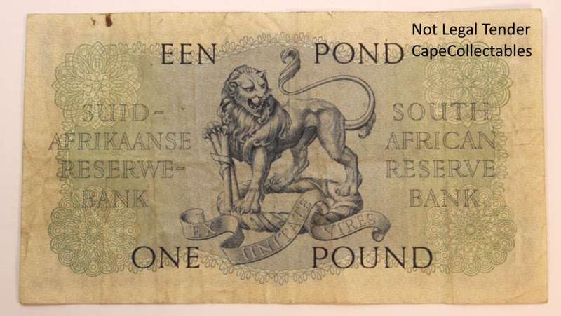 South Africa 1 Pound Bank Note JVR Watermark de Kock 1950 (Very Fine) Circulated