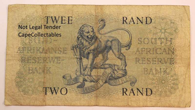 South Africa 2 Rand Bank Note JVR Watermark G Rissik 1962 (Fine) Circulated