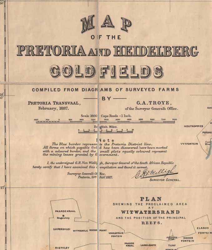 Pretoria & Heidelberg Goldfields 1887 Map by GA Troye Surveyor Digital Download