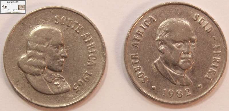South Africa 10 Cent 1965 and 1982 (Two Coins) Circulated
