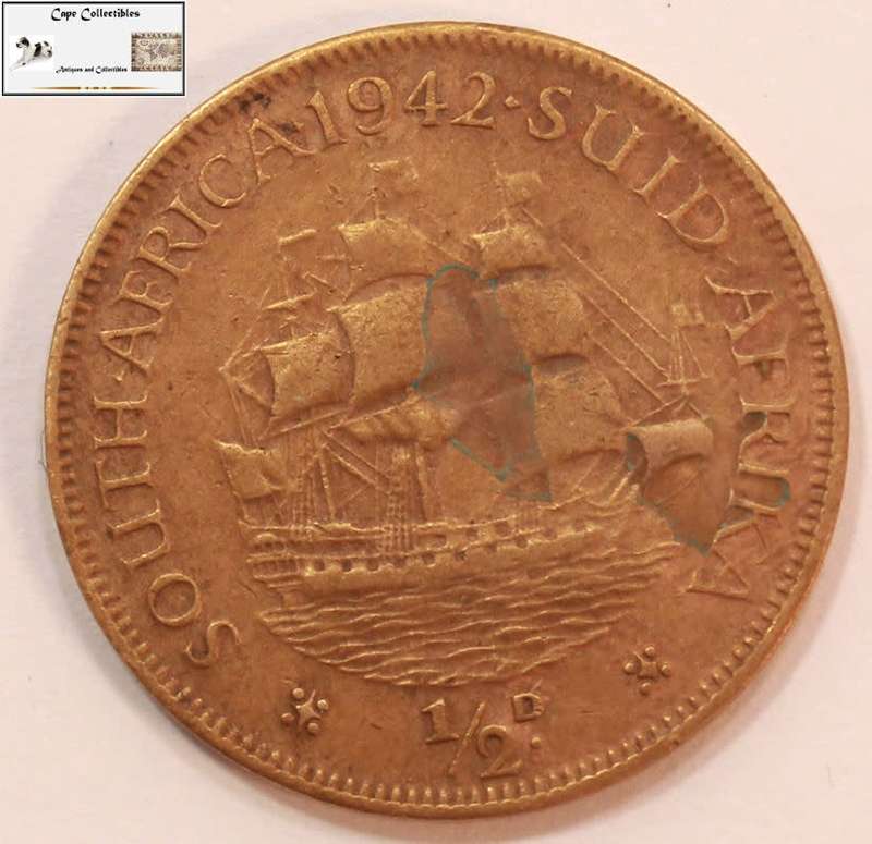 South Africa 1/2 Penny Coin 1942 Half Penny Circulated