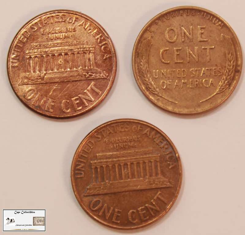 USA 1 Cent Coin 1941, 1974 & 2006 `Lincoln Memorial` ( 3 x Coins) Circulated