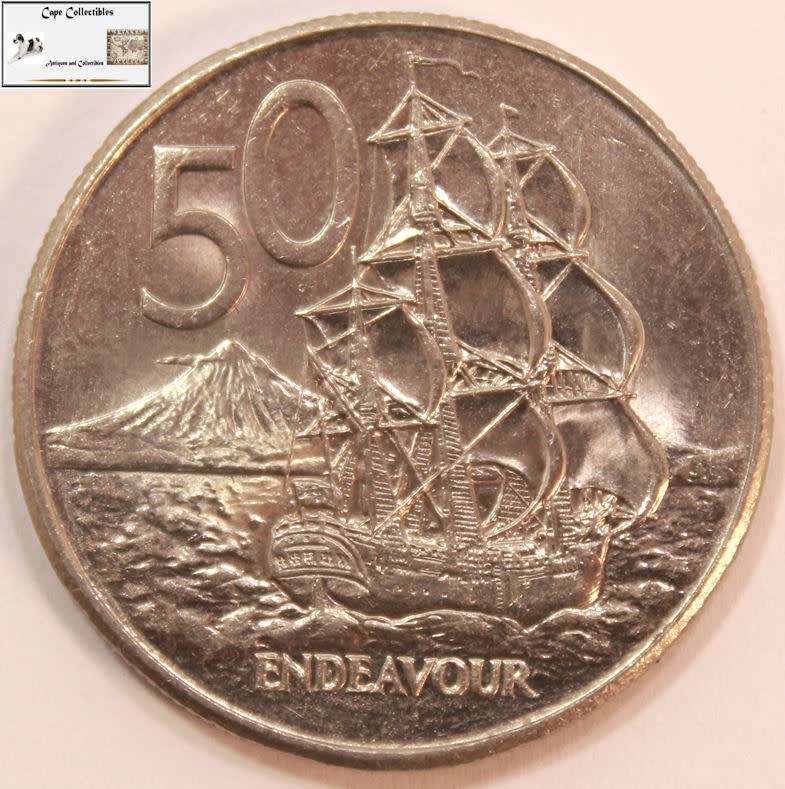New Zealand 50 Cent Coin 1980 Endeavour Circulated.
