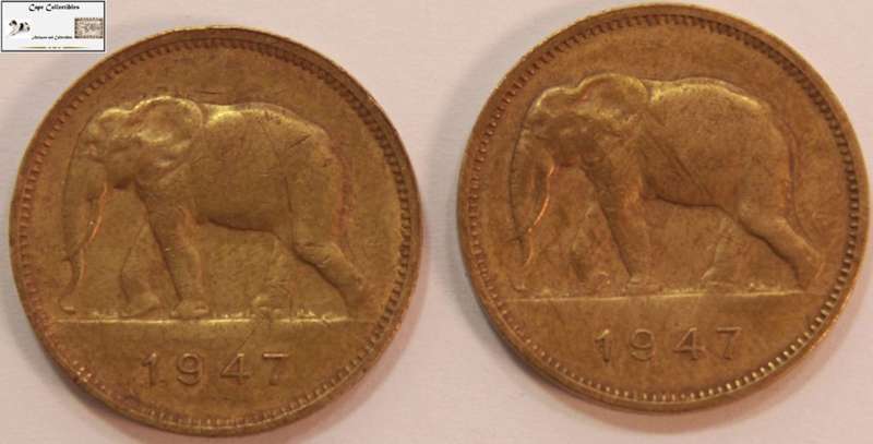 Belgian Congo 2 Francs 1947 Coins (Two) Circulated