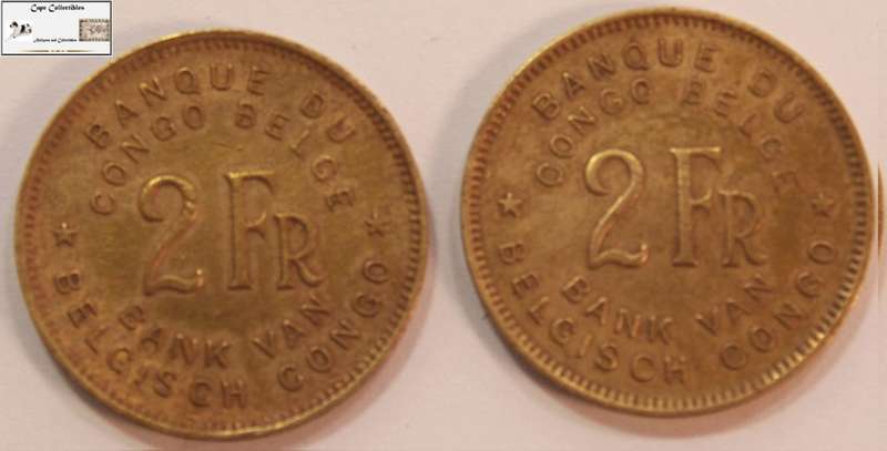 Belgian Congo 2 Francs 1947 Coins (Two) Circulated