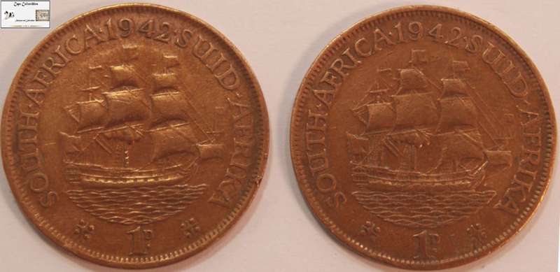 South Africa 1 Penny 1942 x 2 (Two Coins) Circulated