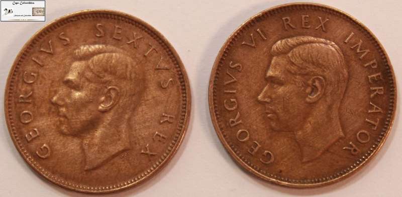 South Africa 1/2 Penny 1946 & 1950 x 2 (Two Coins) Circulated.