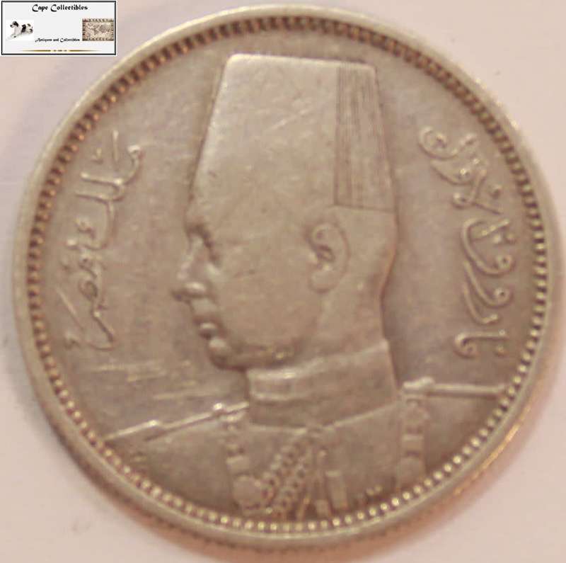 Egypt 2 Qirsh (2 Piastres) King Farouk 1937 Coin Circulated