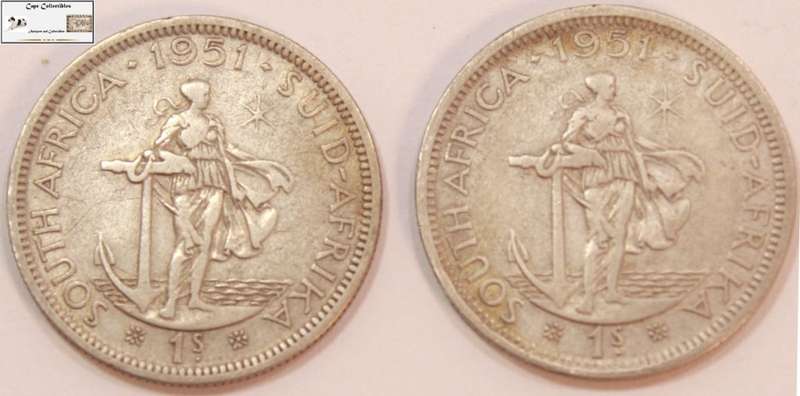 South Africa 1 Shilling 1951  x 2 (Two Coins) Circulated