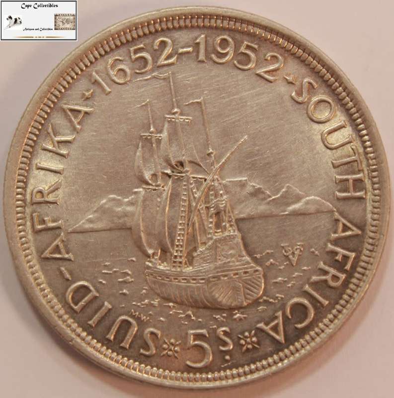 South Africa 5 Shillings 1952 Coin XF40 Cape Town Anniversary Circulated