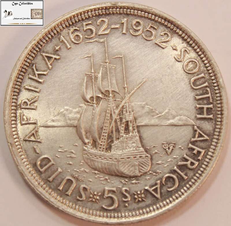 South Africa 5 Shillings 1952 Coin Cape Town Anniversary Circulated