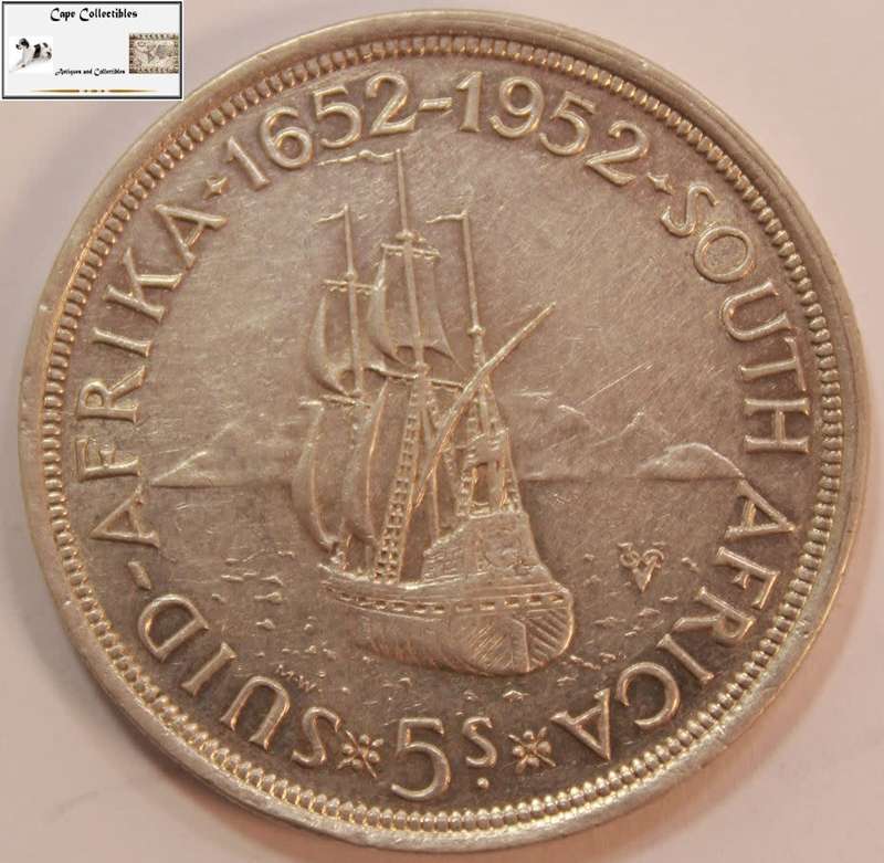 South Africa 5 Shillings 1952 Coin Cape Town Anniversary Circulated