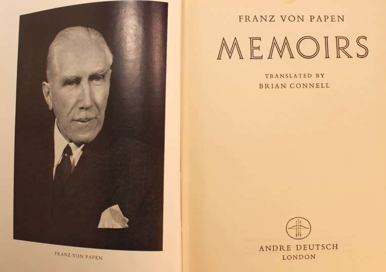 Memoirs by Franz Von Papen Hardcover Book
