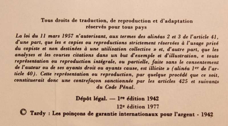 `Les Poincons de Garantie Internationaux Pour L`Argent` Silver-Hallmarks French 1977 Softcover