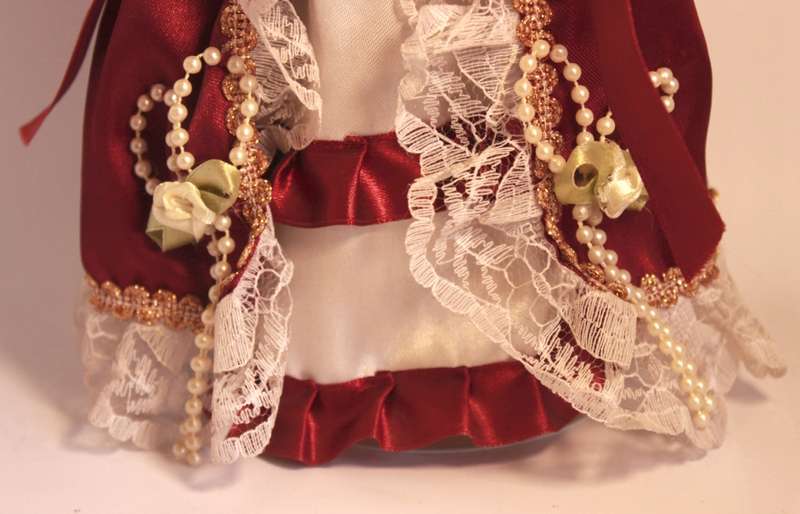 Hand Painted Porcelain Doll With Victorian Style Outfit With Display Stand & Original Box