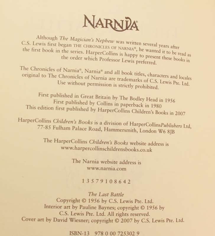 The Chronicles of Narnia `The Last Battle` by C.S. Lewis Hardcover Book