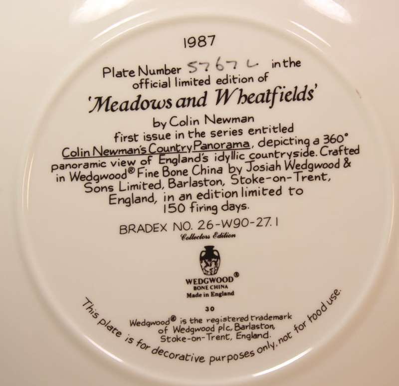 Wedgwood 1987 Bone China Wall Plate `Meadows and Wheatfields` Limited Edition #5767L by Colin Newman