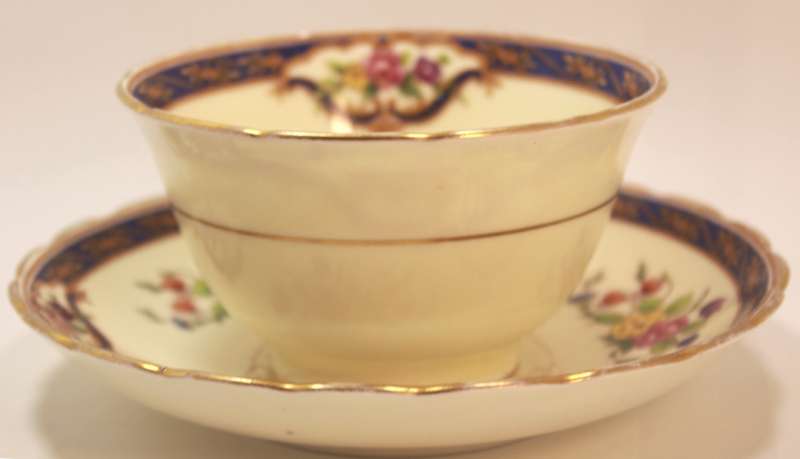 Vintage Bone China Tuscan China Footed Teacup and Saucer Blue Trim  & Floral Lowestoft Pattern