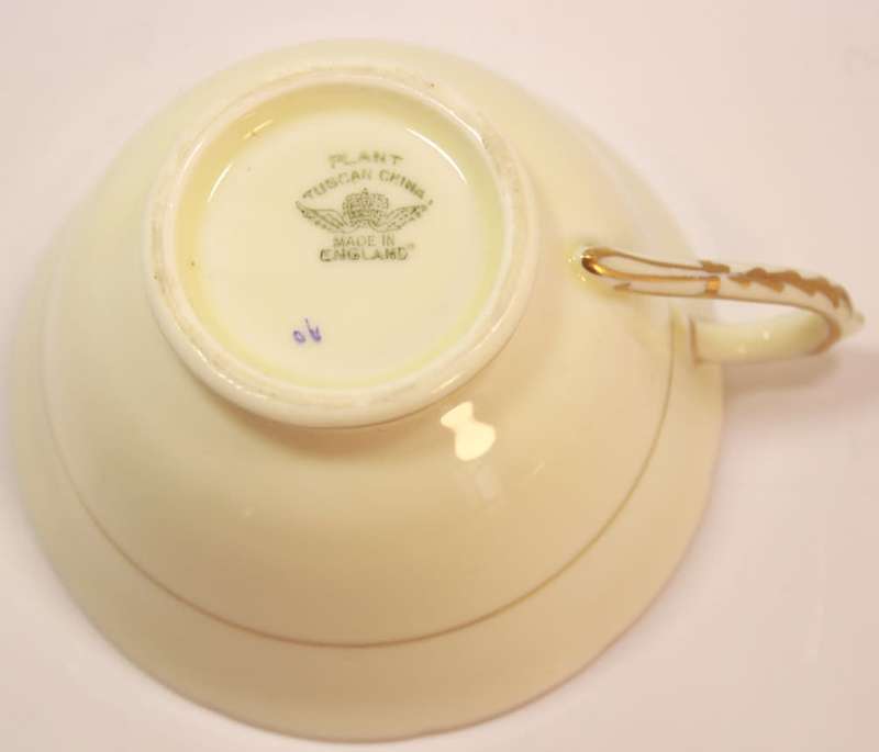 Vintage Bone China Tuscan China Footed Teacup and Saucer Blue Trim  & Floral Lowestoft Pattern