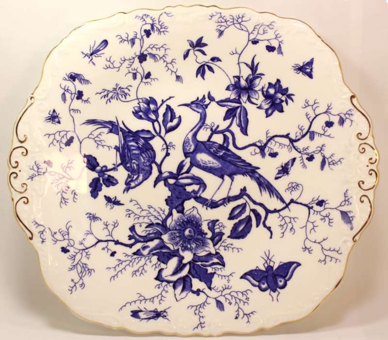 Coalport `Cairo` Blue On White Bone China Square Handled Cake Plate