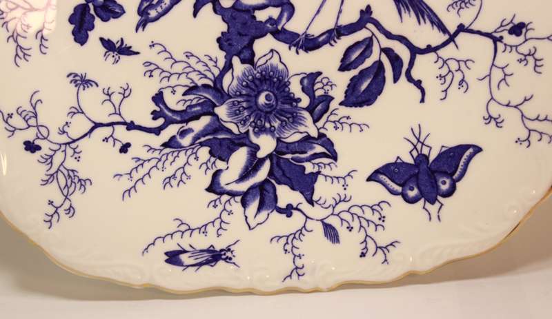 Coalport `Cairo` Blue On White Bone China Square Handled Cake Plate
