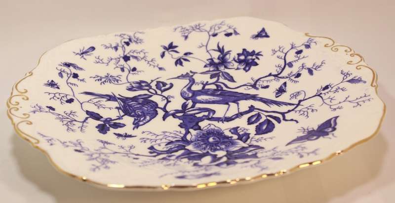 Coalport `Cairo` Blue On White Bone China Square Handled Cake Plate